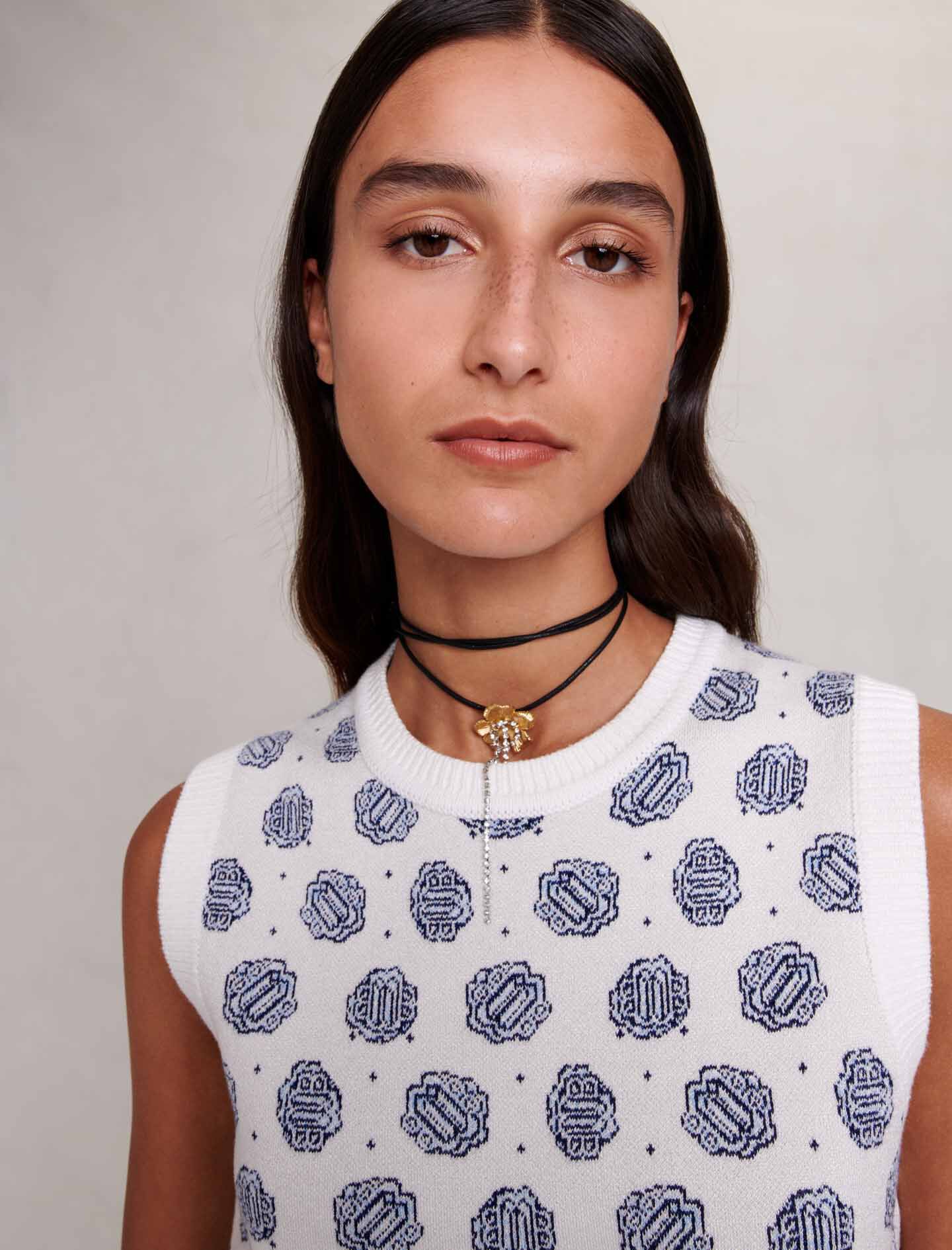Cropped monogram trui-Monogramme Clover ecru/blauw