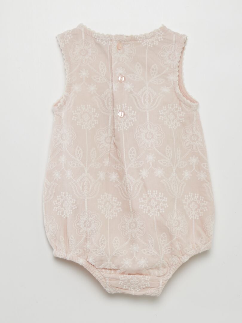 Ensemble bonnet bob + barboteuse brodée - ROSE
