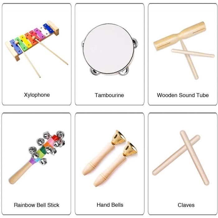 Set di strumenti musicali per bambini NetBoat, composto da 25 pezzi di strumenti a percussione in legno per neonati, tra cui xilofono e tamburello.
