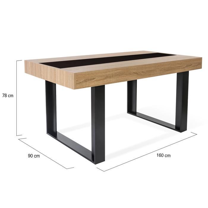 IDMARKET Table à manger rectangle PHOENIX 6 personnes bois et noir bande centrale noire 160 cm