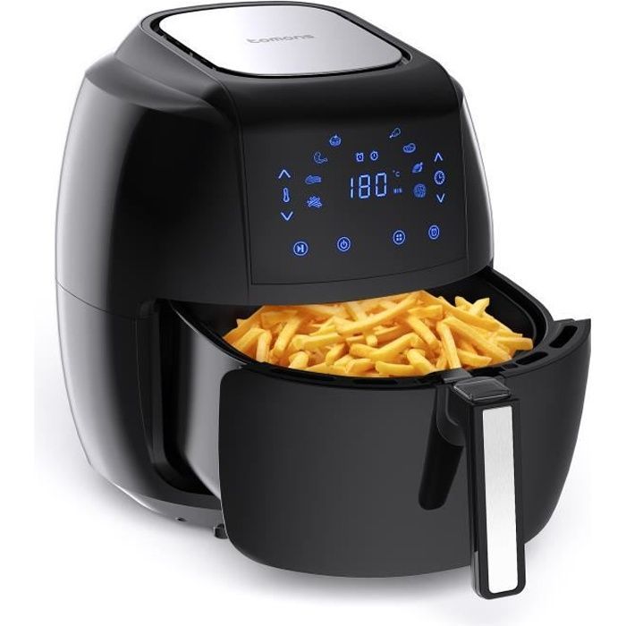 Friggitrice ad aria elettrica Tomons XXL da 5,5 litri con ciotola rimovibile e ricette, 8 modelli, touchscreen a LED, 1800 W