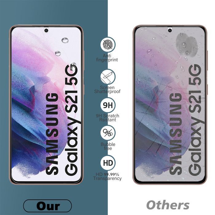 Pacote com 3 unidades de película de vidro temperado para Samsung Galaxy S21 5G (6,2