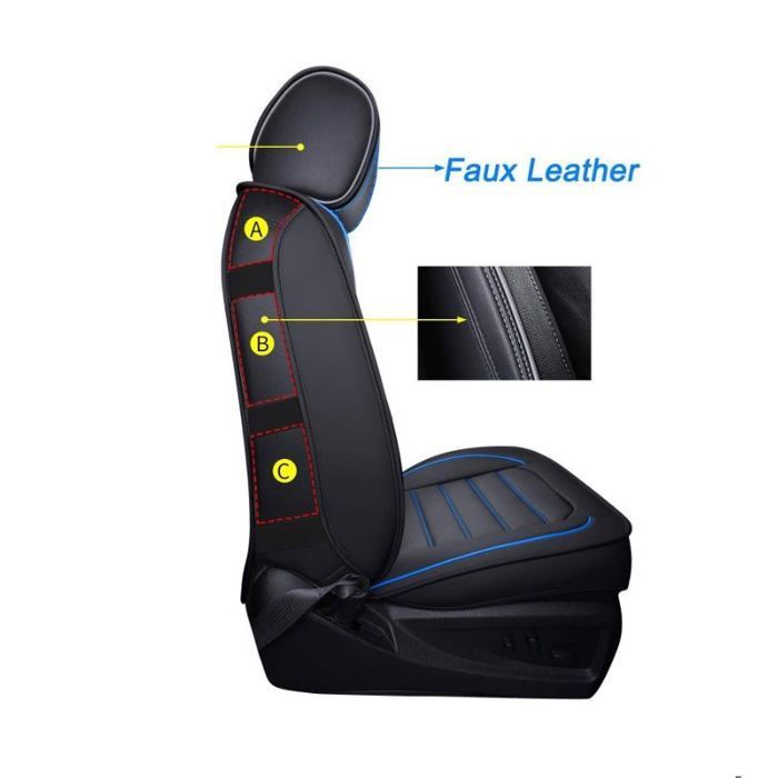 Housses de Siège en Similicuir Noir Bord Bleu Qualité de Luxe Respirant Rembourrées Ensemble Complet 9 pcs Universel pour Voiture