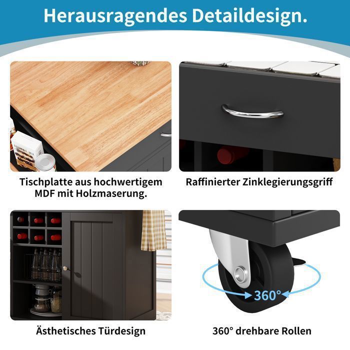 Modern kitchen island - ZUBALIYA - kitchen furniture, dining table, multifunctional dining table with storage, black