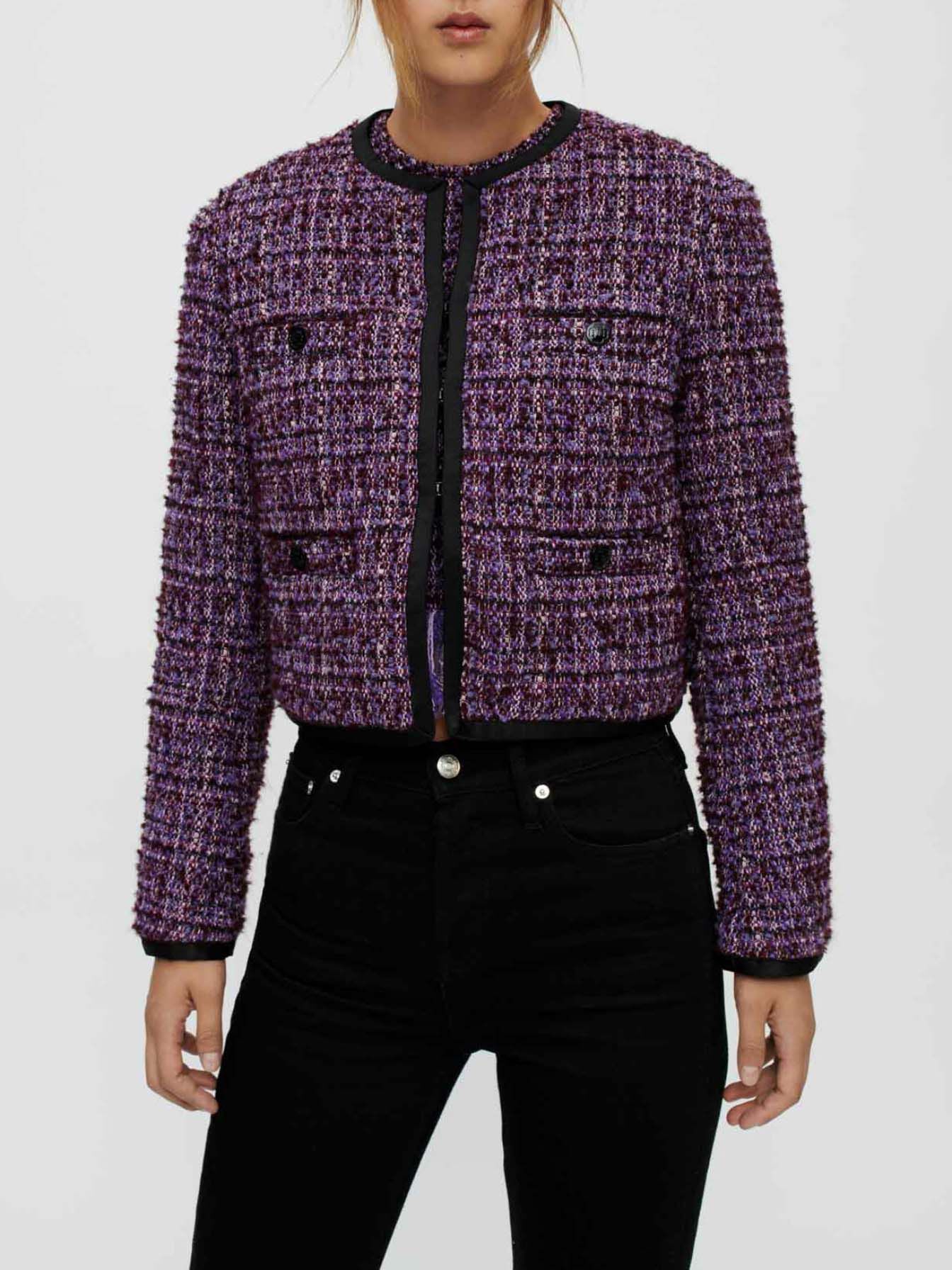 Jachetă matlasată violetă din tweed - Violet