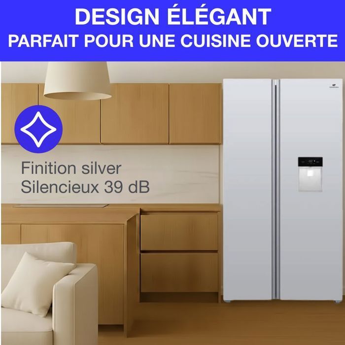Frigorifero in stile americano - CONTINENTAL EDISON - CERA505NFWD - 503 L - Total No Frost - Classe energetica D - L92 x H177 cm - Bianco