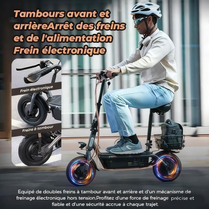 iScooter SR-E3 Folding Electric Scooter with Seat for Adults and Teens, 1000W Motor, 60KM Range, 13Ah Battery