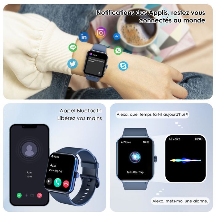 Smartwatch da uomo Blackview con chiamate Bluetooth, display da 1,85'', SpO2/impermeabile/sonno/calorie/oltre 100 modalità sportive/IP68 blu