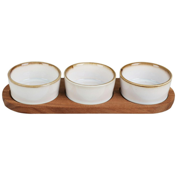 Zestaw 3 miseczek do przystawek na podłużnej tacy 10x29 cm