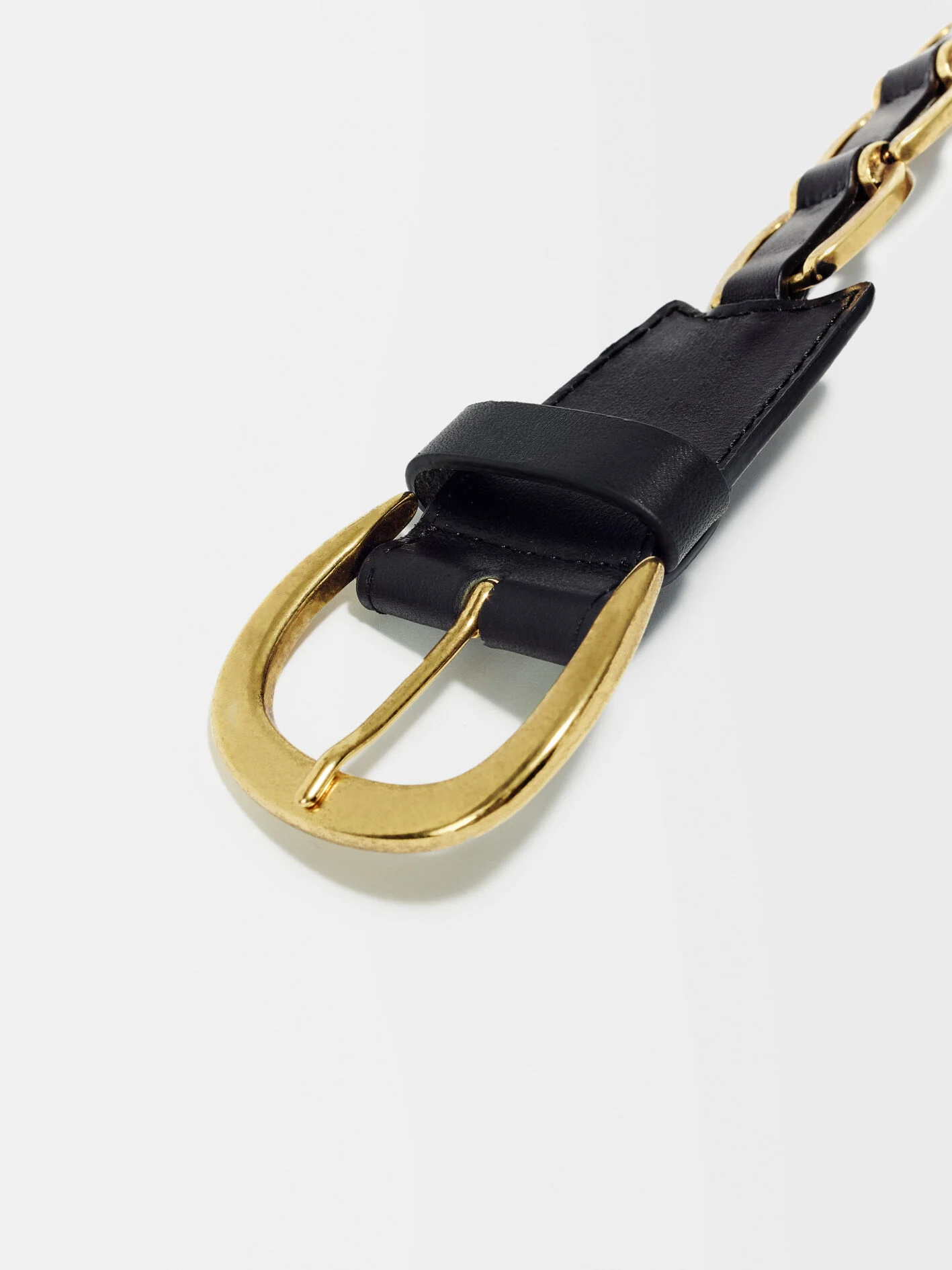 Leren riem met gouden ringen - Zwart