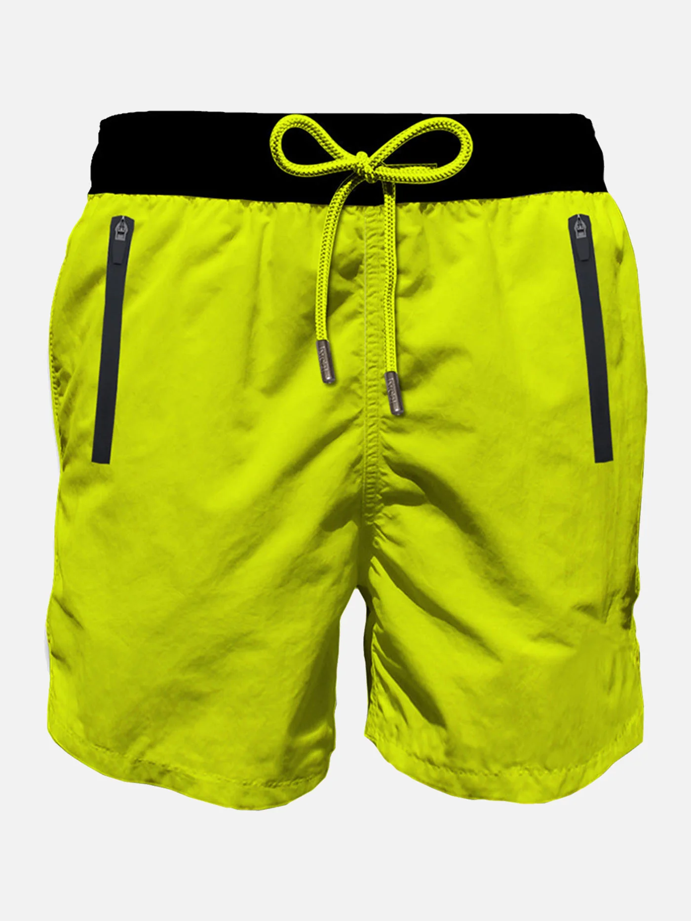 Maiô com zíper em tecido leve amarelo fluorescente.