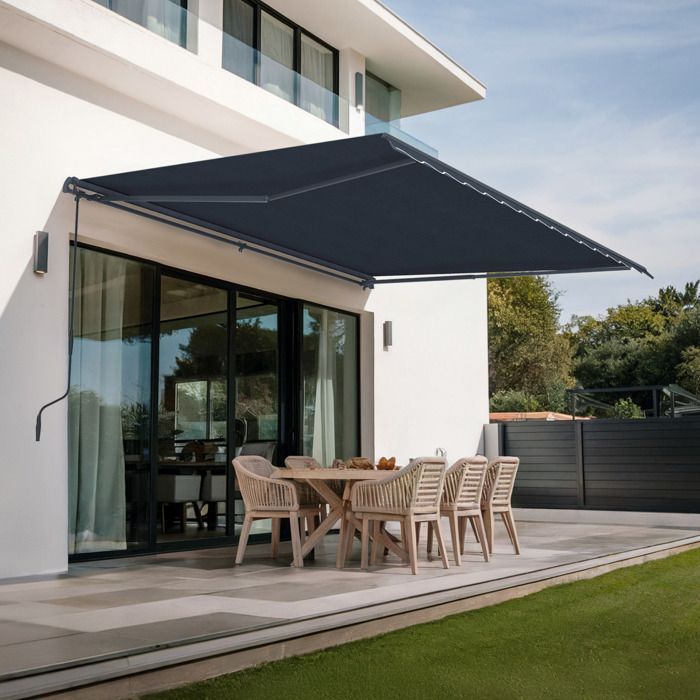 Toldo manual retráctil - Cazeboo - VECCHIO - 4x3m - Tejido premium de 320 g/m² - Gris - Resistente a los rayos UV - Superficie de cobertura 12m²