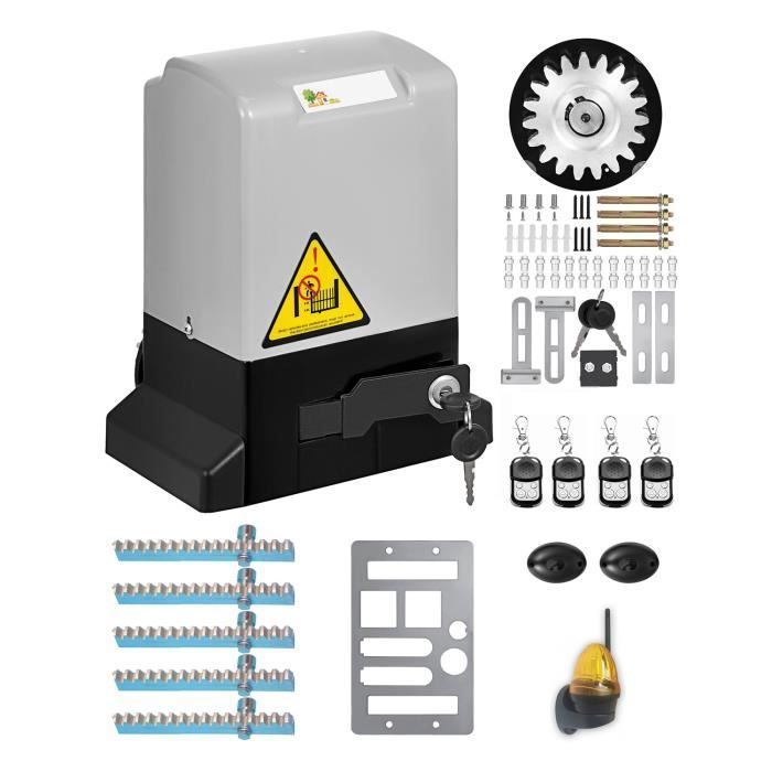 Sliding Gate Motorization Kit - Gate Opener - 600 kg - 4 Remote Controls - 5 Metal Racks - LED Light