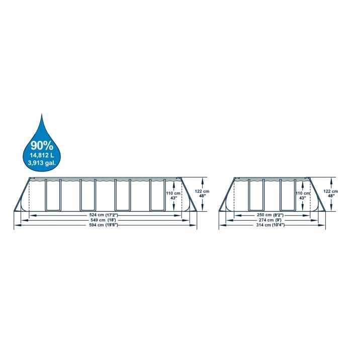 BESTWAY Power Steel™ Tubular Above Ground Pool Kit - 549 x 274 x 122 cm - Rectangular (Includes pump, ladder, cover)