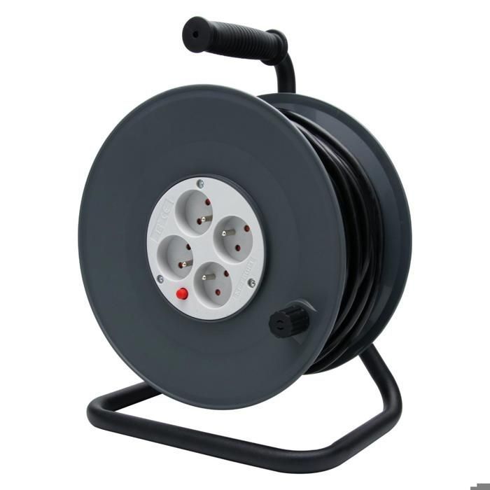 Zenitech H05VV-F Carrete de cable de 25 m, 3G1.5, con 4 tomas, disyuntor y soporte - Zenitech