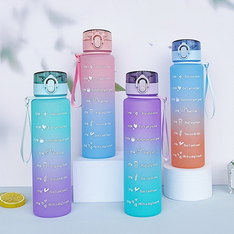 1000 ml Sport-Wasserflasche, großes Fassungsvermögen, Farbverlauf, Trinkbecher, Outdoor-Reise-Fitness-Krug, tragbare Trinkflasche