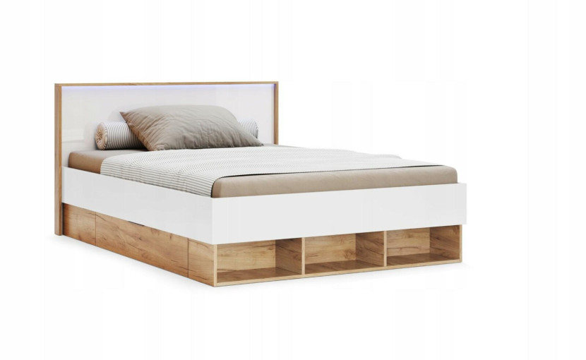 Łóżko Tissa 120x200cm z oświetleniem led dąb craft/biały