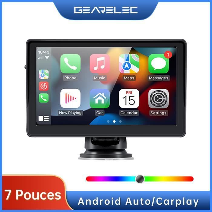 GEARELEC Autoradio met cartridgekaart, draadloos, draagbaar, 7 inch, CarPlay-radio, touchscreen, Bluetooth, hoofdtelefoon, multimediaspeler