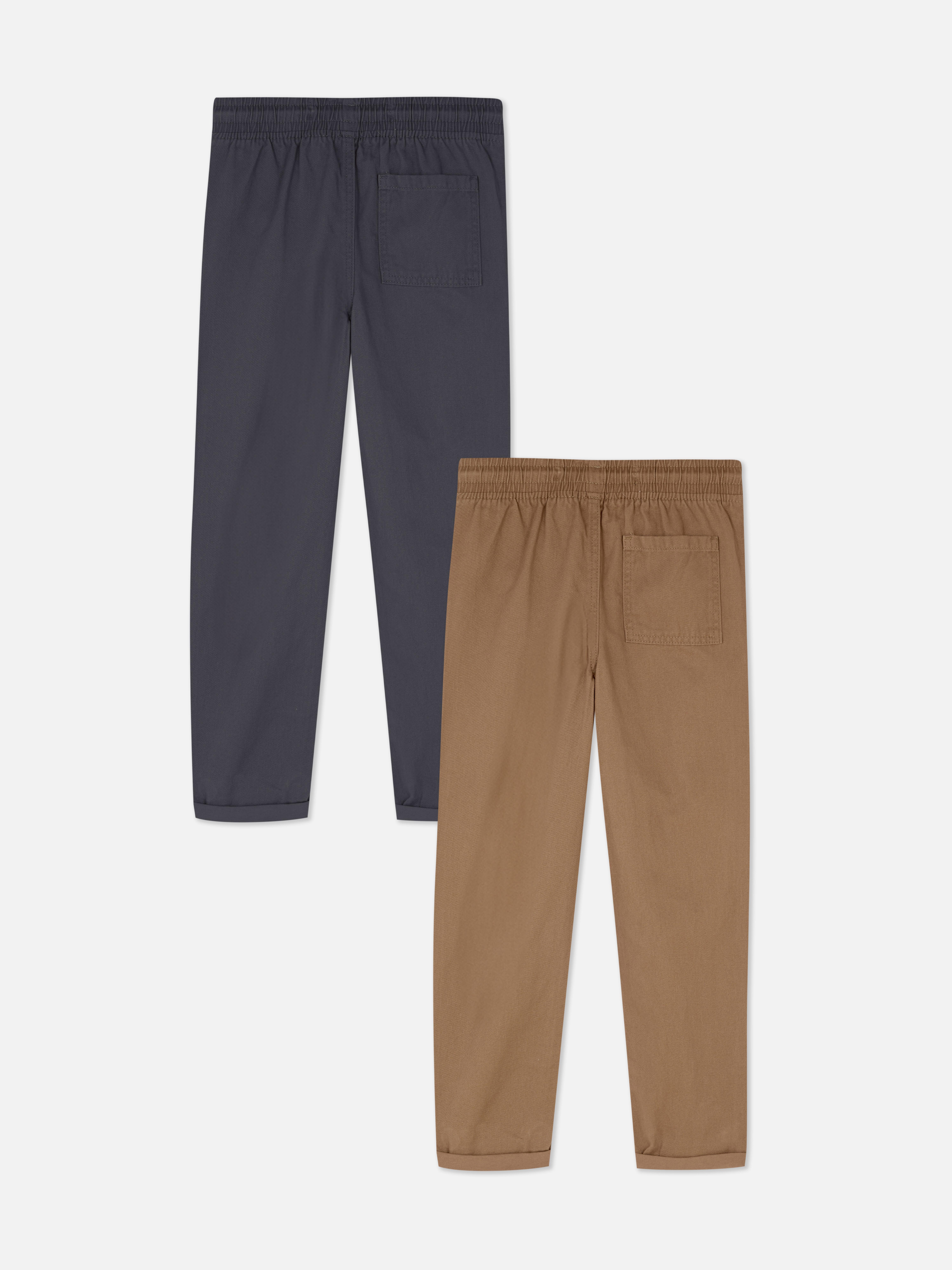 Twill-Baumwollhose mit Kordelzug, 2er-Set. Hose mit Kordelzugbund, Taschen und umgeschlagenen Beinabschlüssen.