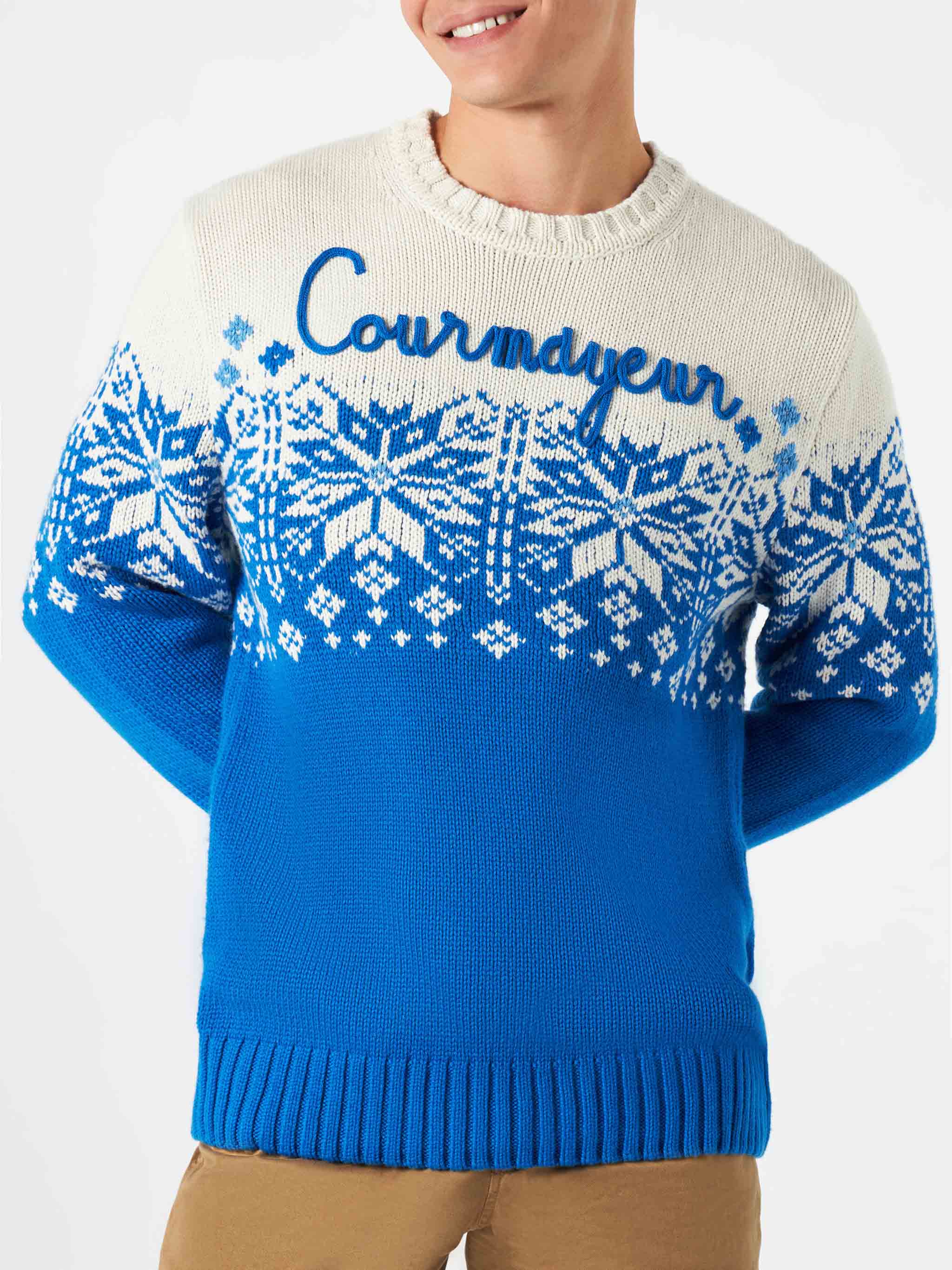 Jersey de cuello redondo para hombre con bordado Courmayeur