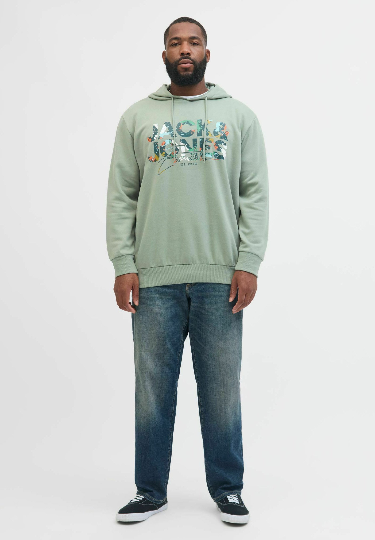 Sweat à capuche Jack & Jones GRANDES TAILLES - Logo vert iceberg