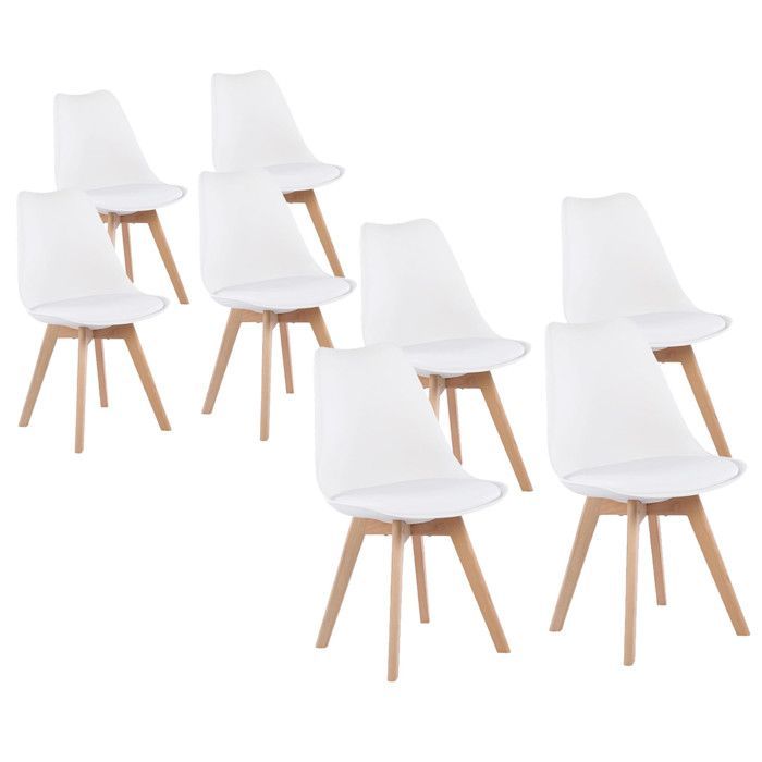 8 Tulip Chairs, Scandinavian Dining Room/Office, Bm Home, Solid Beech Wood Legs, WHITE