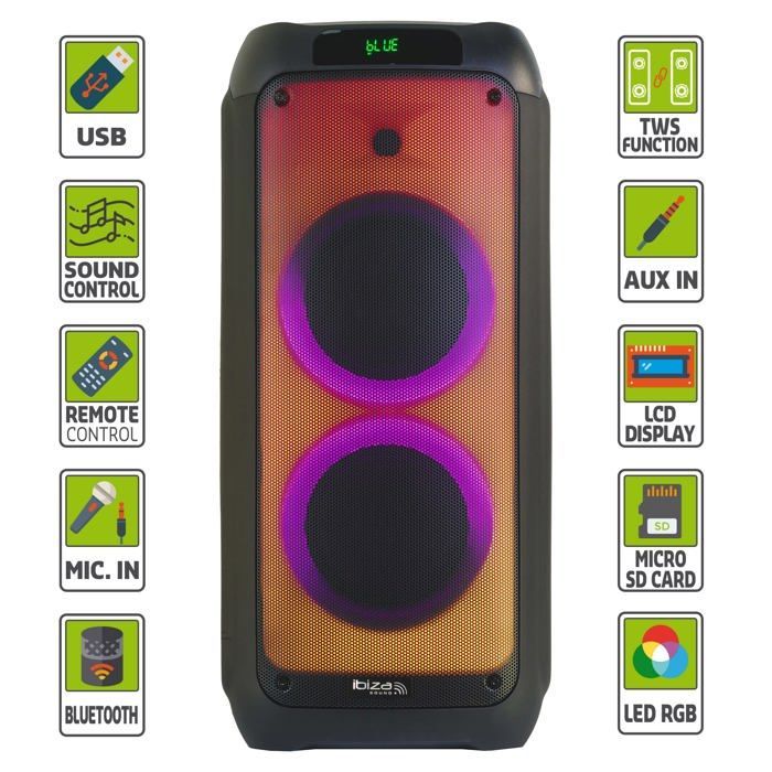 Active speaker - IBIZA - 10-5539 - 600W - Bluetooth - LED Fire