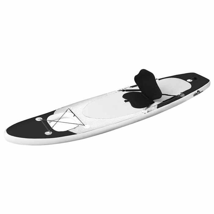 vidaXL Juego de tabla de SUP inflable, tabla de remo, tabla de surf, kit de reparación para exteriores, negro 93384