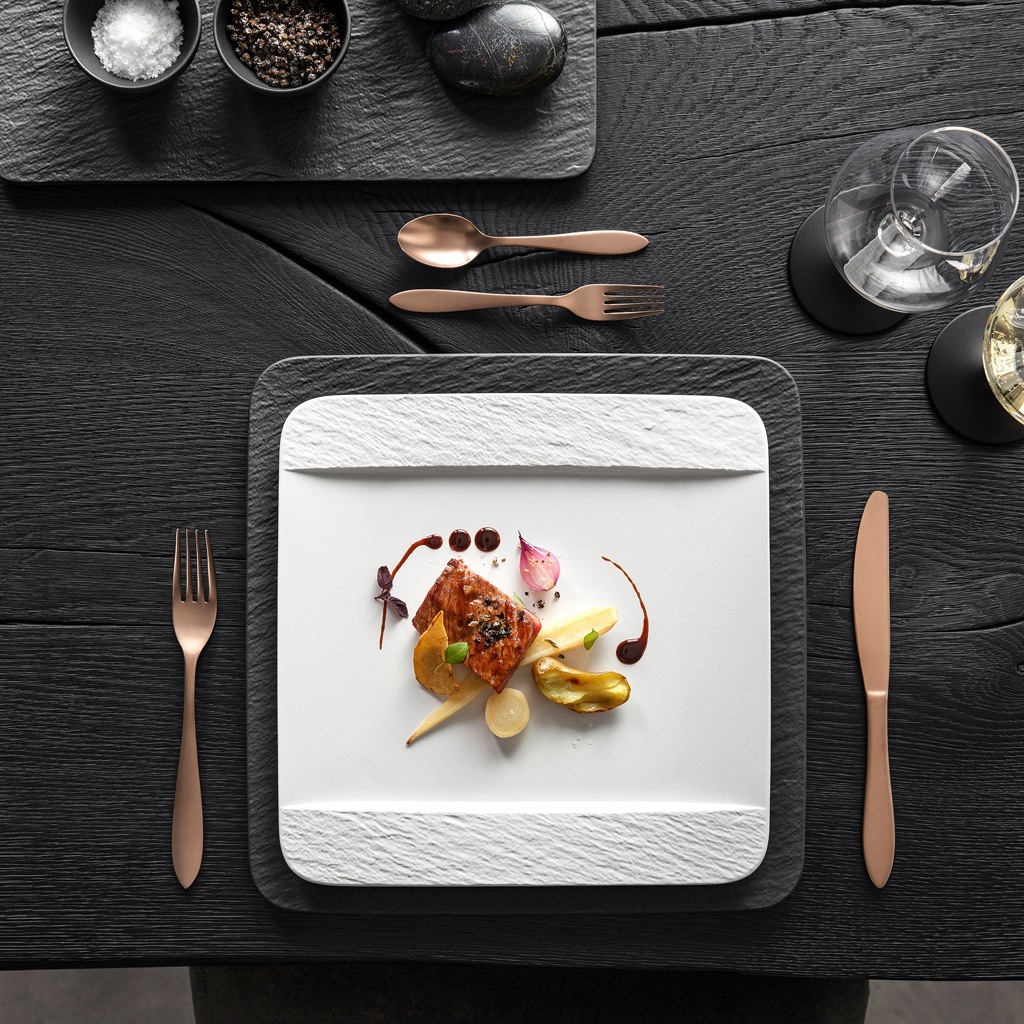 Villeroy & Boch pietų lėkštė, kvadratinė, „Manufacture Rock Blanc“ - 1 vnt.