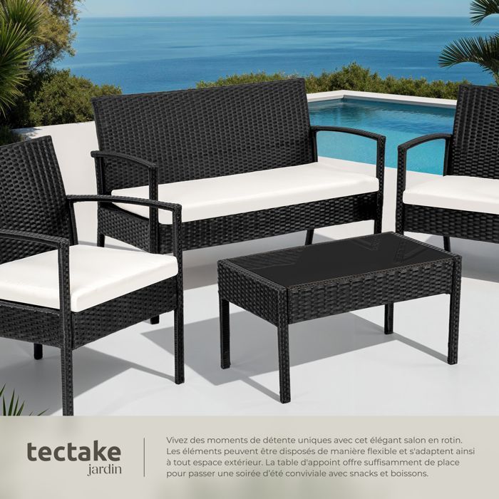 Salon de jardin - TECTAKE - Ensemble bas détente d'extérieur SPARTE avec cadre en aluminium et résistant aux UV - Noir
