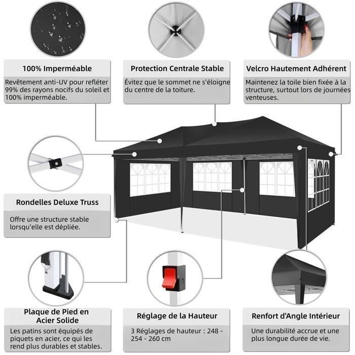 Gazebo pieghevole 3x6 m, gazebo da giardino impermeabile a 6 lati, tendone pieghevole professionale per ricevimenti, nero