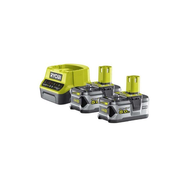 Pack 2 batteries RYOBI 18V One+ 5.0Ah LithiumPlus - 1 chargeur rapide 2.0Ah RC18120-250
