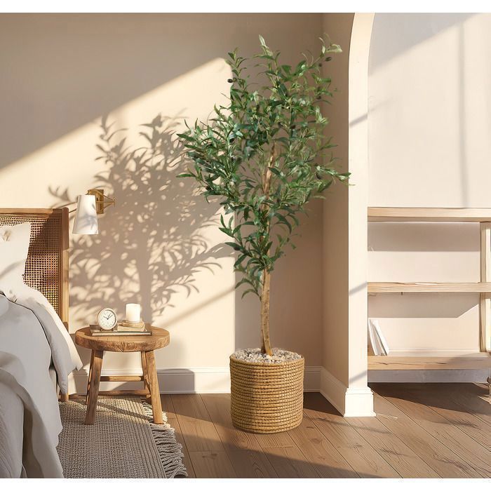 Artificial olive tree 145 cm, decorative plant with realistic leaves and olives for living room, bedroom or office