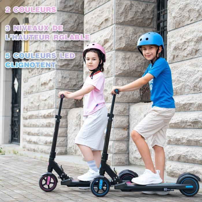 EVERCROSS EV06C Opvouwbare elektrische scooter voor kinderen en tieners, LED-scherm, kleurrijke verlichting, 3 snelheden, verstelbare hoogte, cadeau, blauw