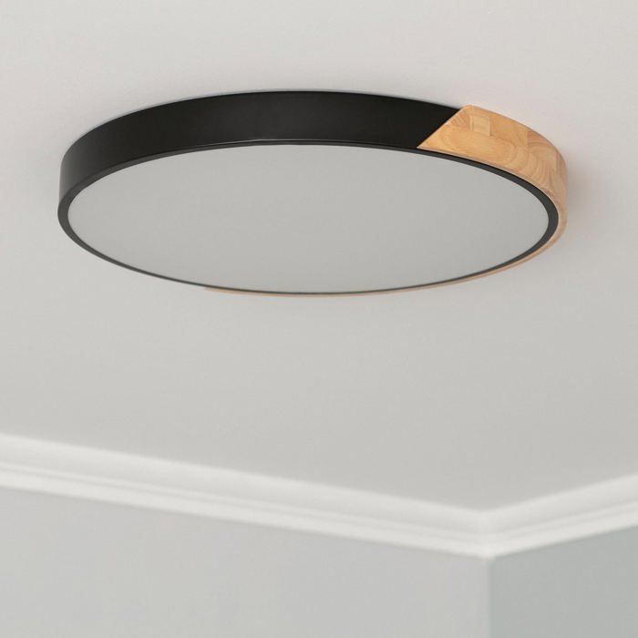 Plafonnier LED Rond Bois 36W CCT Sélectionnable Semi-Dari Ø500 mm Noir