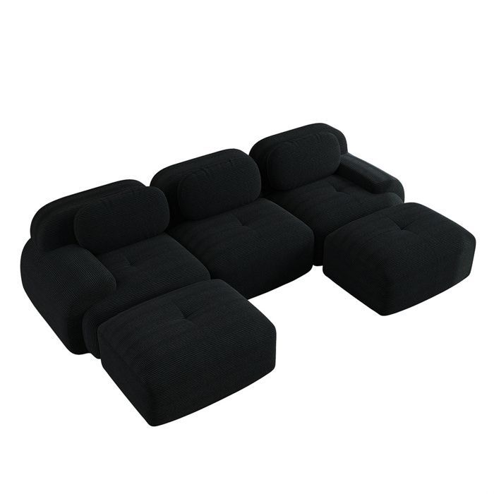 DRIPEX Canapé 3 places d'angle modulable - en Velours côtelé - avec 3 oreillers et 2 pouf - 298x178x75cm - Noir