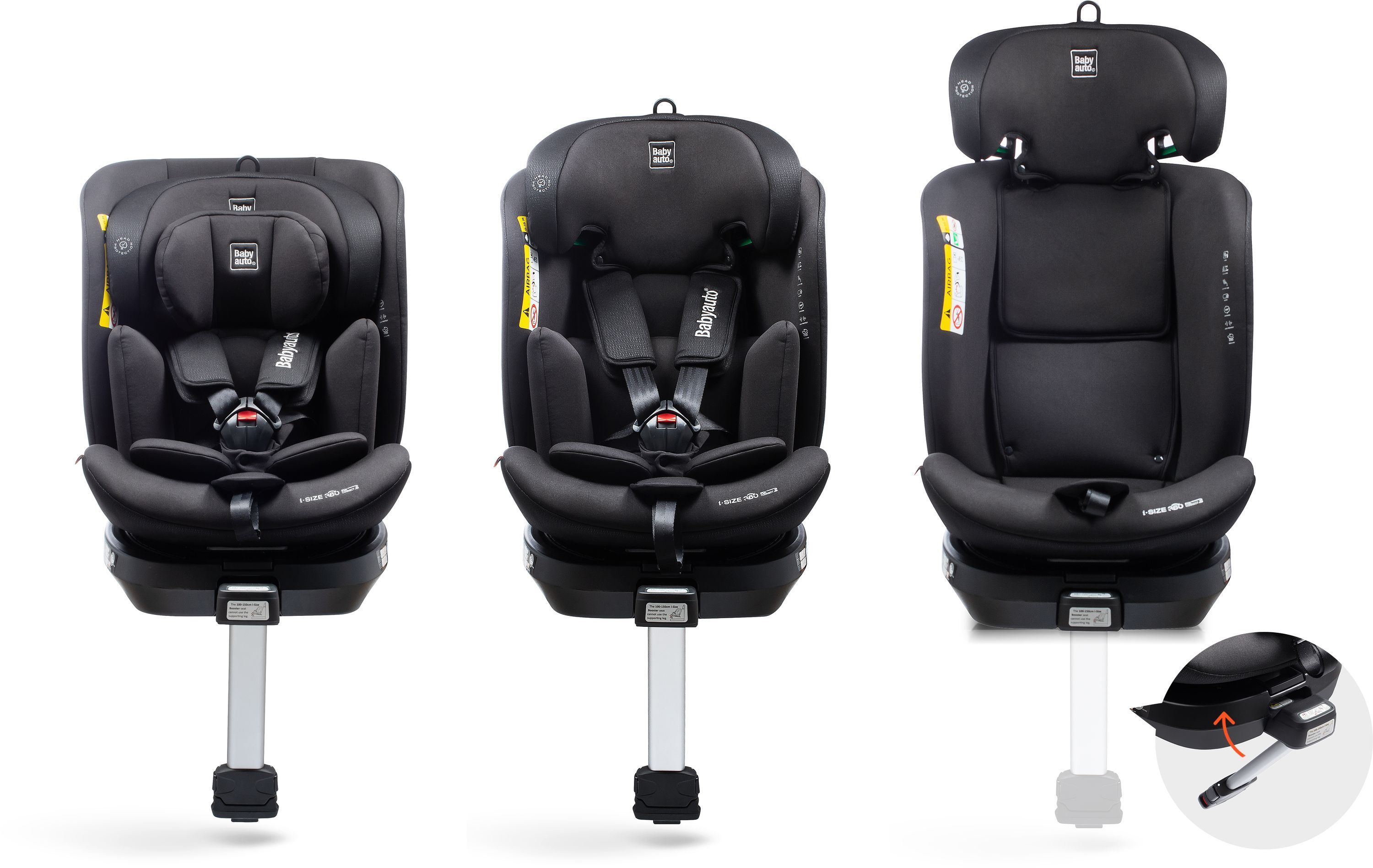 Bilbarnstol - BABYAUTO - Aitana - Grupp 0/1/2/3 - I-Size - 40/150 cm - Isofix - 360° vridbar - Stödben - Svart