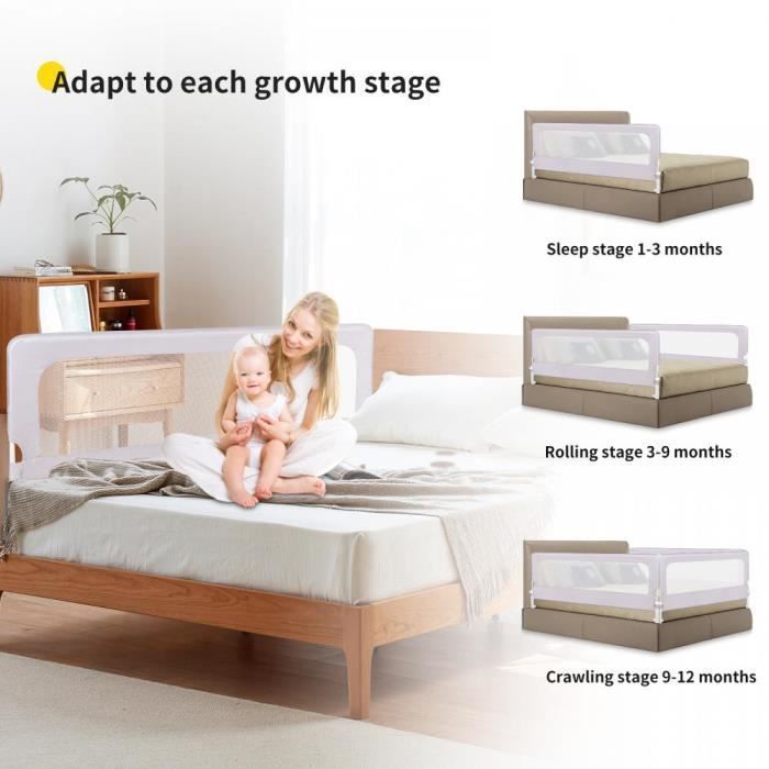 1pc Baby Bed Rail - XUANYU - 180*70*26 cm - Folding and Adjustable Side Bar - Iron + Grey Oxford Cloth