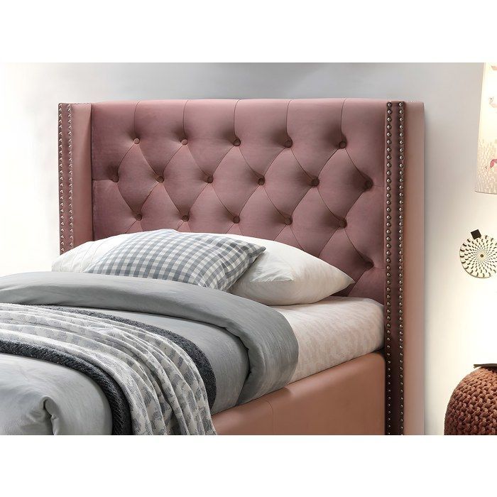 Letto con testiera imbottita - 90 x 200 cm - Velluto rosa - MASSIMO II