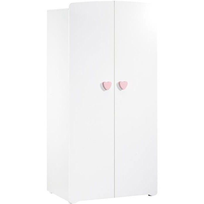 Armadio base per neonati - MDF - Bianco - 2 ante - Pomello a forma di cuore rosa - 85 x 175 x 56 cm - PREZZO BABY