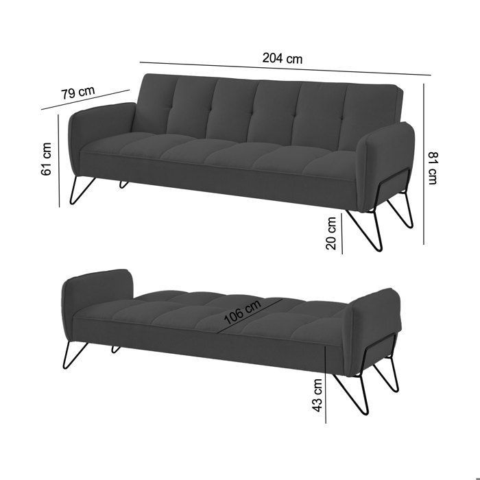 VINTEX Anthrazitfarbenes Mikrofaser-3-Sitzer-Schlafsofa mit Klick-Klack-Mechanismus