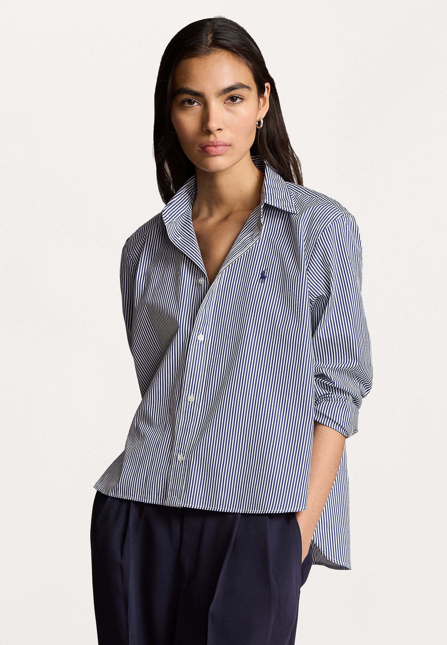 Polo Ralph Lauren TRUMPINTI DRYŽUOTI MEDVILNINIAI MARŠKINĖLIAI - Palaidinė su sagomis - balta/karališkojo rudens spalvos
