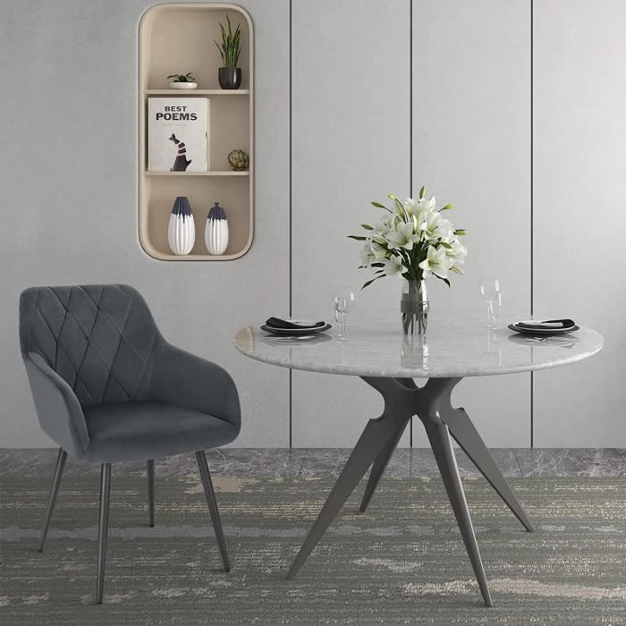 WOLTU 6x Sillas de comedor, sillas de cocina de terciopelo, asiento acolchado y patas de metal, gris oscuro BH352dgr-6