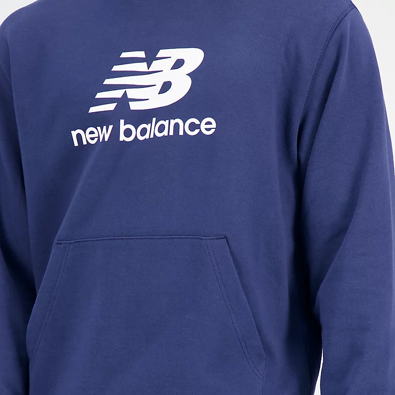 Męskie bluzy z kapturem z dzianiny frotte z logo Stacked Essentials – NB NAVY