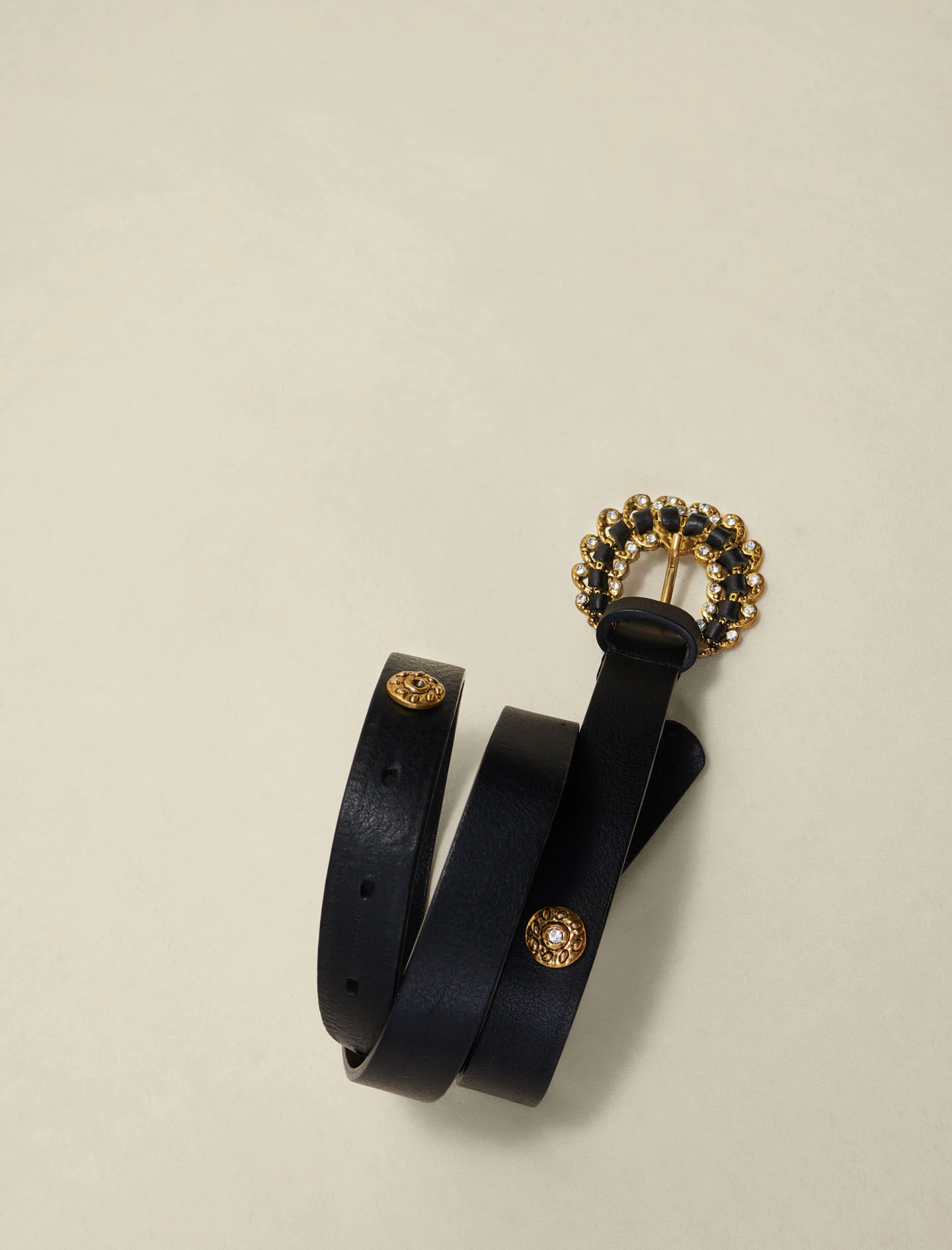 Leren riem met strass-steentjes - Zwart