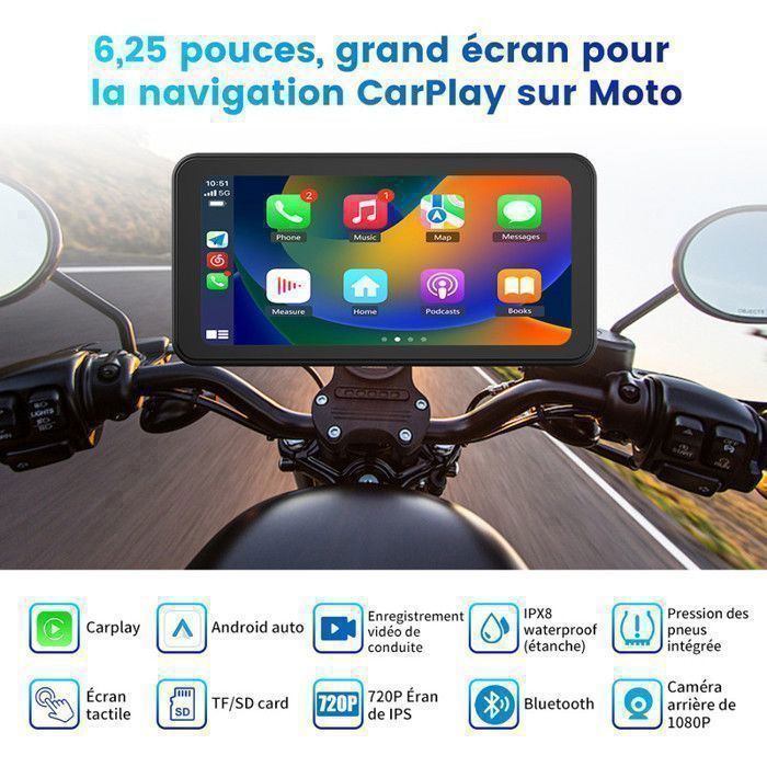 AWESAFE Motorrad-Automobil mit CarPlay, Android Auto, GPS, 6,25