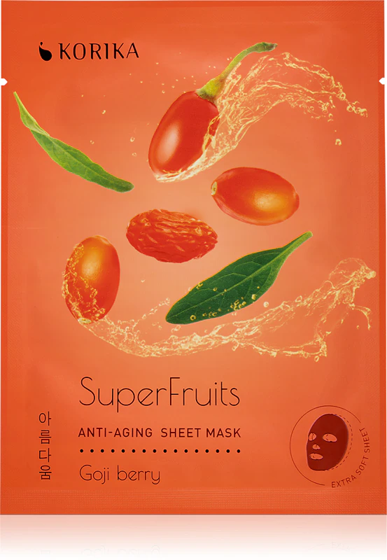 KORIKA SuperFruits Goji Berry - Conjunto de 5 Máscaras Faciais Antienvelhecimento - um conjunto de máscaras faciais com preço reduzido e efeito rejuvenescedor de Goji Berry.