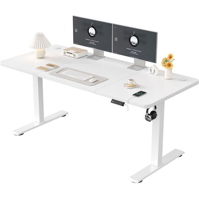 Homall Bureau Assis Debout Électrique 160x70 Blanc - Mémoire & USB - Réglable 73-118cm - Système Anti-collision