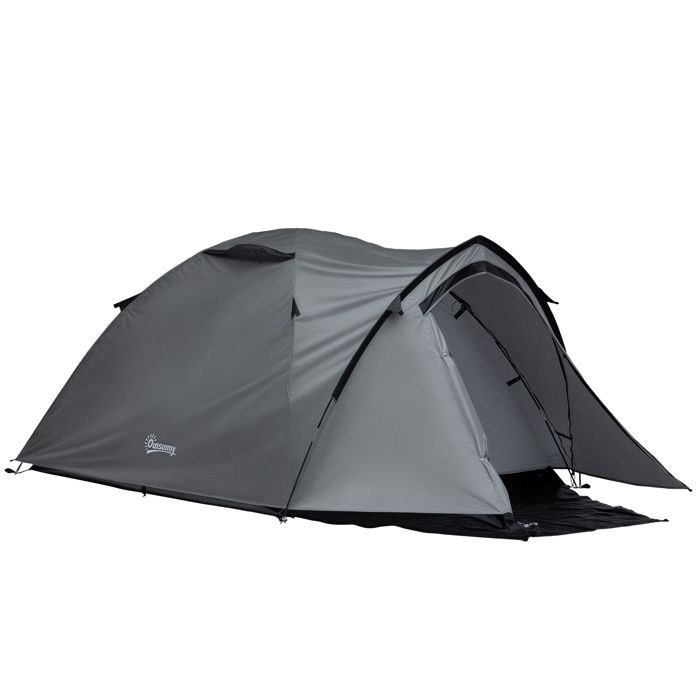 Camping Tent - Outsunny - 2-3 person lightweight ventilated waterproof dome tent with 2 doors and windows - PE polyester - 3.25x1.83x1.3m - grey