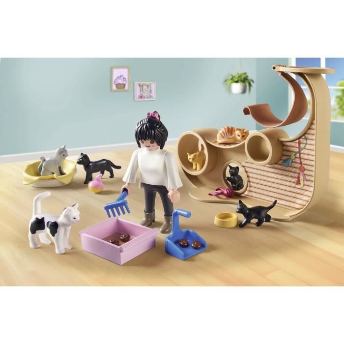 PLAYMOBIL 71744 Bar à chats avec 6 chats et 3 personnages, My Life, 72 pièces, Dès 4 ans